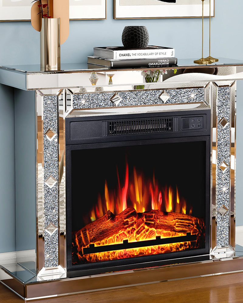 Mirrored Electric Fireplace, Fireplace Mantel Freestanding Heater Firebox with Remote Control