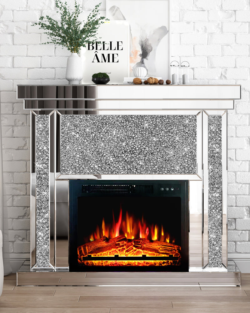 SHYFOY Mirrored Electric Fireplace with Remote Control, 3D Flame
