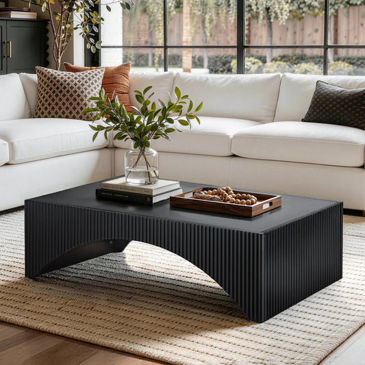 Black Modern Fluted Arch-Base Coffee Table