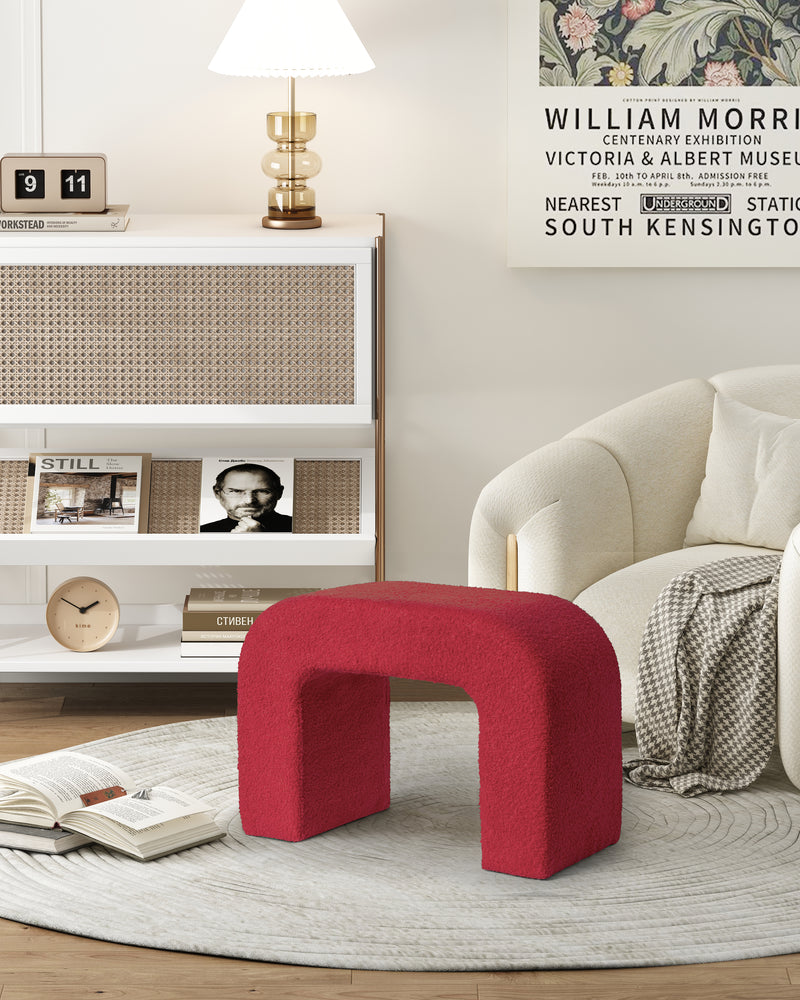 Red Upholstered Foot Stool Modern Pouf Ottoman