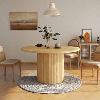 Oak Wood Round Fluted Pedestal Dining Table