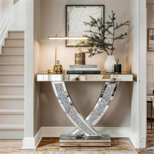 Mirrored Console Table with Crushed Diamond