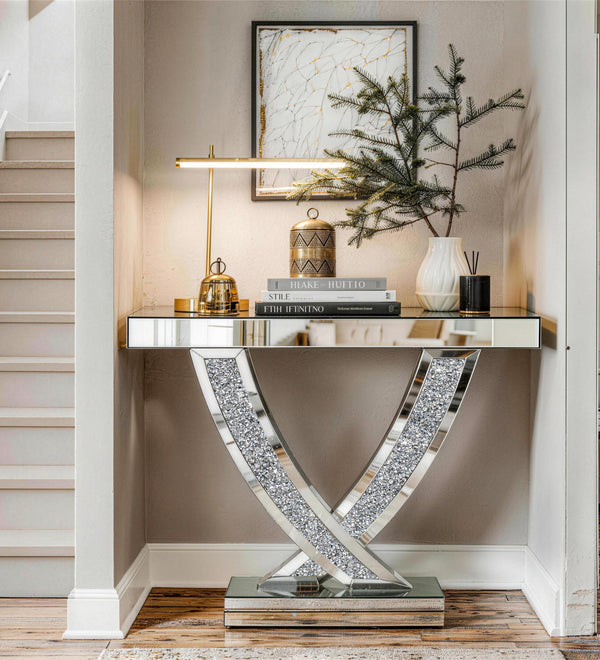 Mirrored Console Table with Crushed Diamond