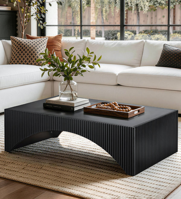 Black Modern Fluted Arch-Base Coffee Table