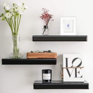 Black Set of 3 Mirrored Glass Floating Shelves
