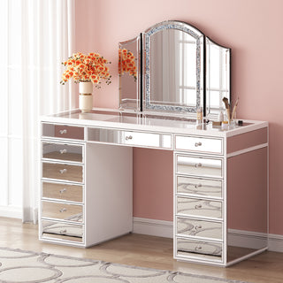 SHYFOY Trifold Mirror Vanity-Crushed Diamond 3 Way Mirror Bedrooms