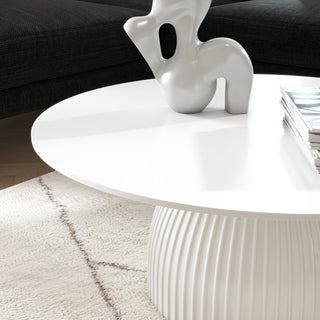 Modern Round Coffee Table, 35.4 inch White Drum Design