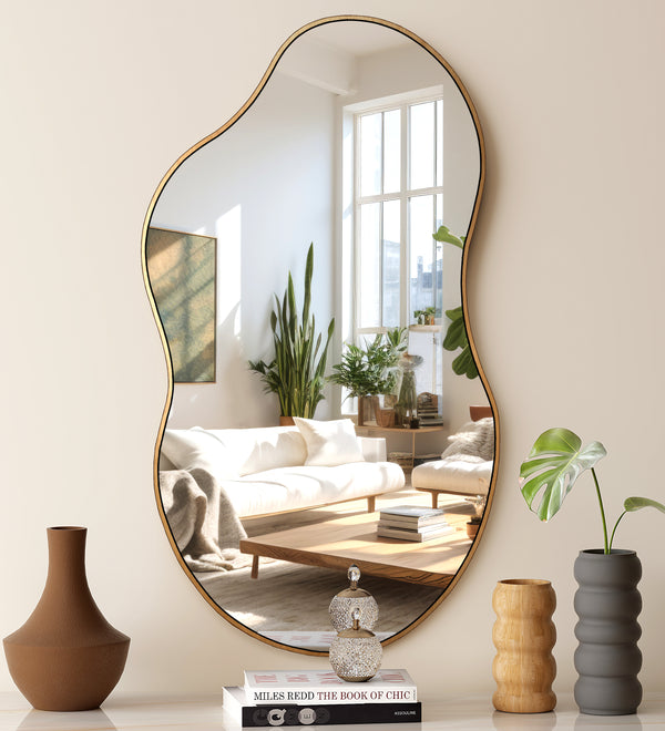 Irregular Wall Mirror Decorative, Antique-Gold Asymmetrical Mirror