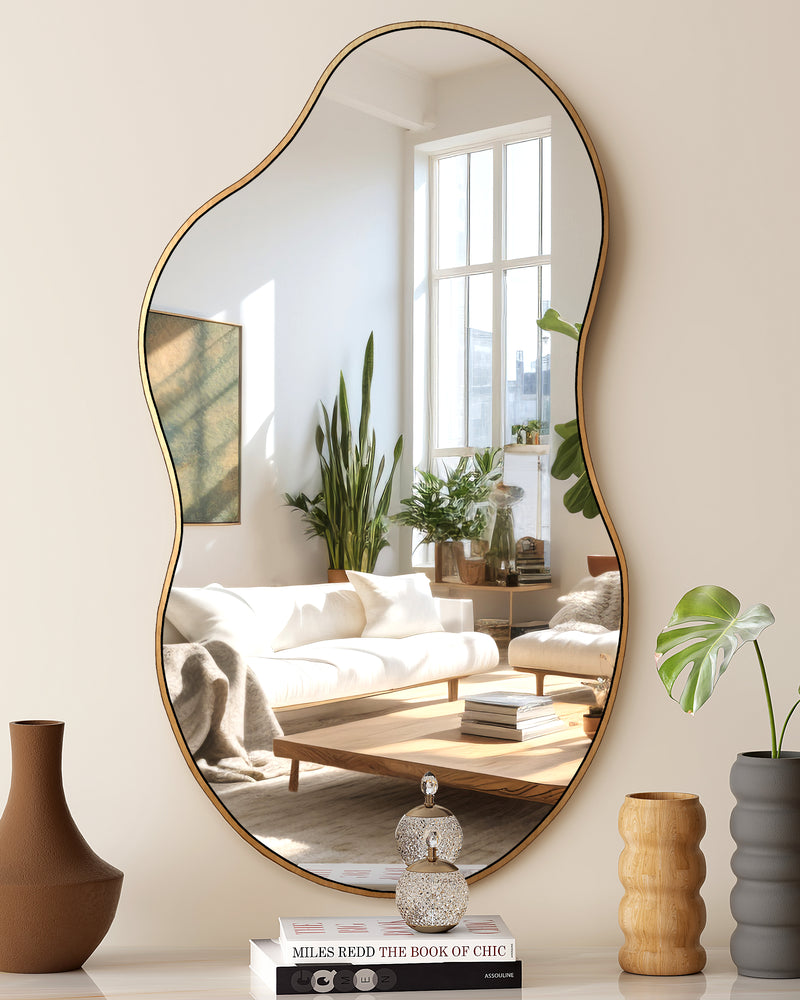 Irregular Wall Mirror Decorative, Antique-Gold Asymmetrical Mirror
