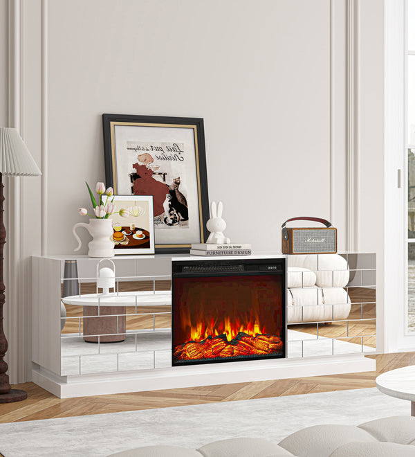 Modern Media Console TV Stand With Electric Fireplace