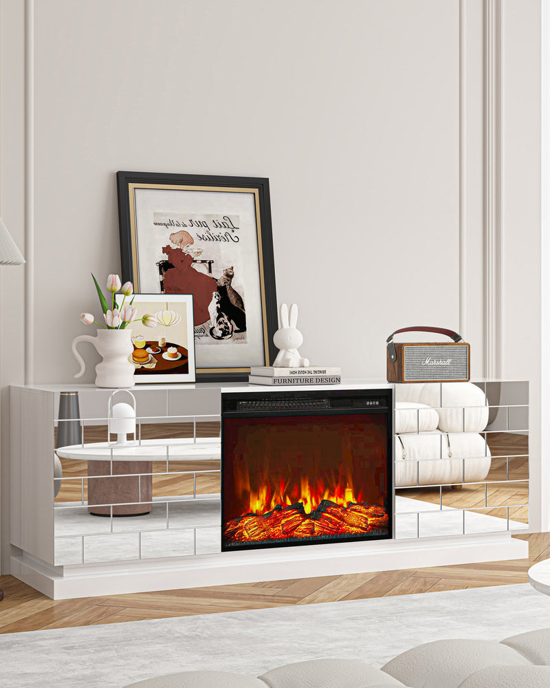Modern Media Console TV Stand With Electric Fireplace