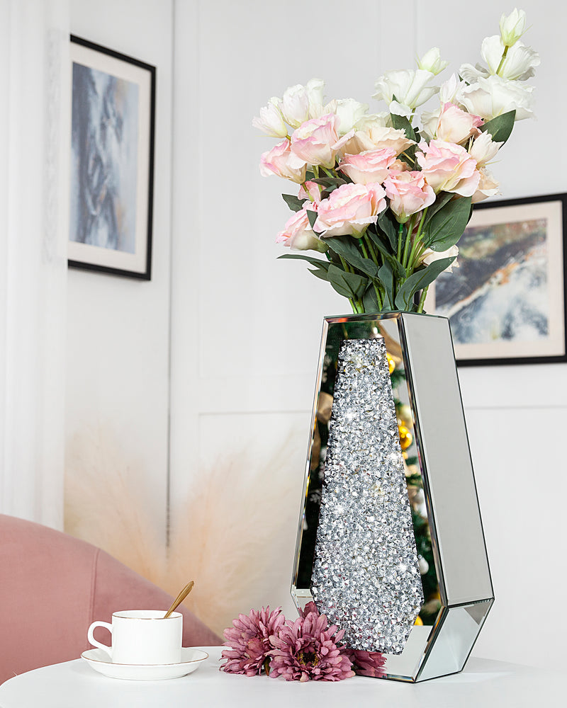 Modern Crystal Decorative Mirror Vases Stunning Luxury Flowers Home Decor Silver