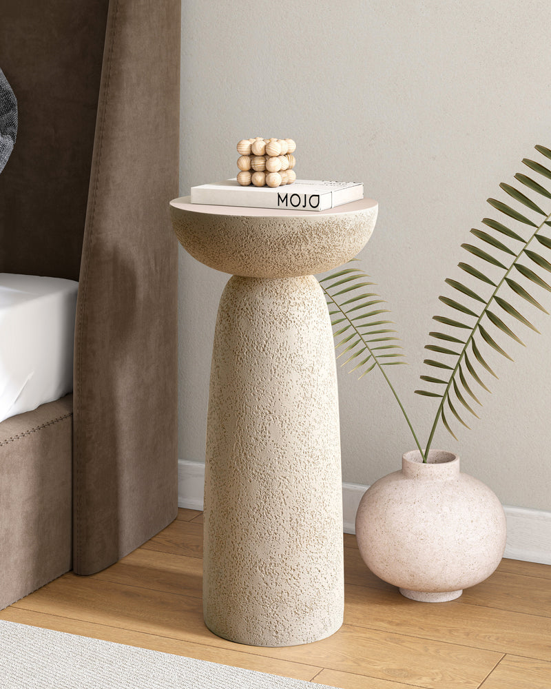 Travertine Stone Finish End Table Accent Side Table