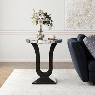 SHYFOY Modern Mirrored Side Table with Black Wood Base
