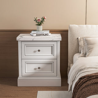 2-Drawer Nightstand with Faux Marble Top