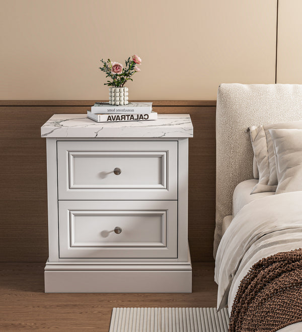 2-Drawer Nightstand with Faux Marble Top