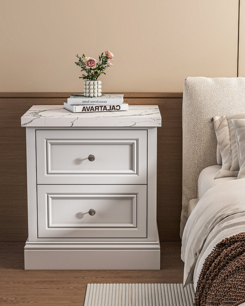 2-Drawer Nightstand with Faux Marble Top