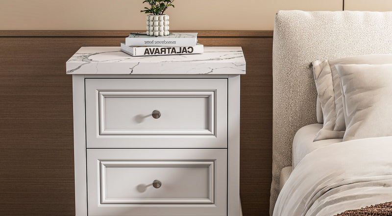 2-Drawer Nightstand with Faux Marble Top