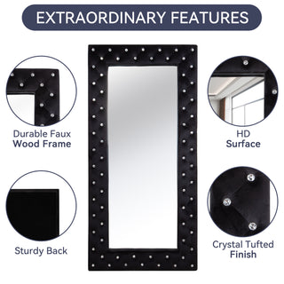 Oversized Full Length Mirror - Black Crystal Tufted