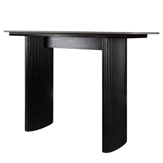 Black Marbled Wood Console Table Entryway Table with Fluted Base
