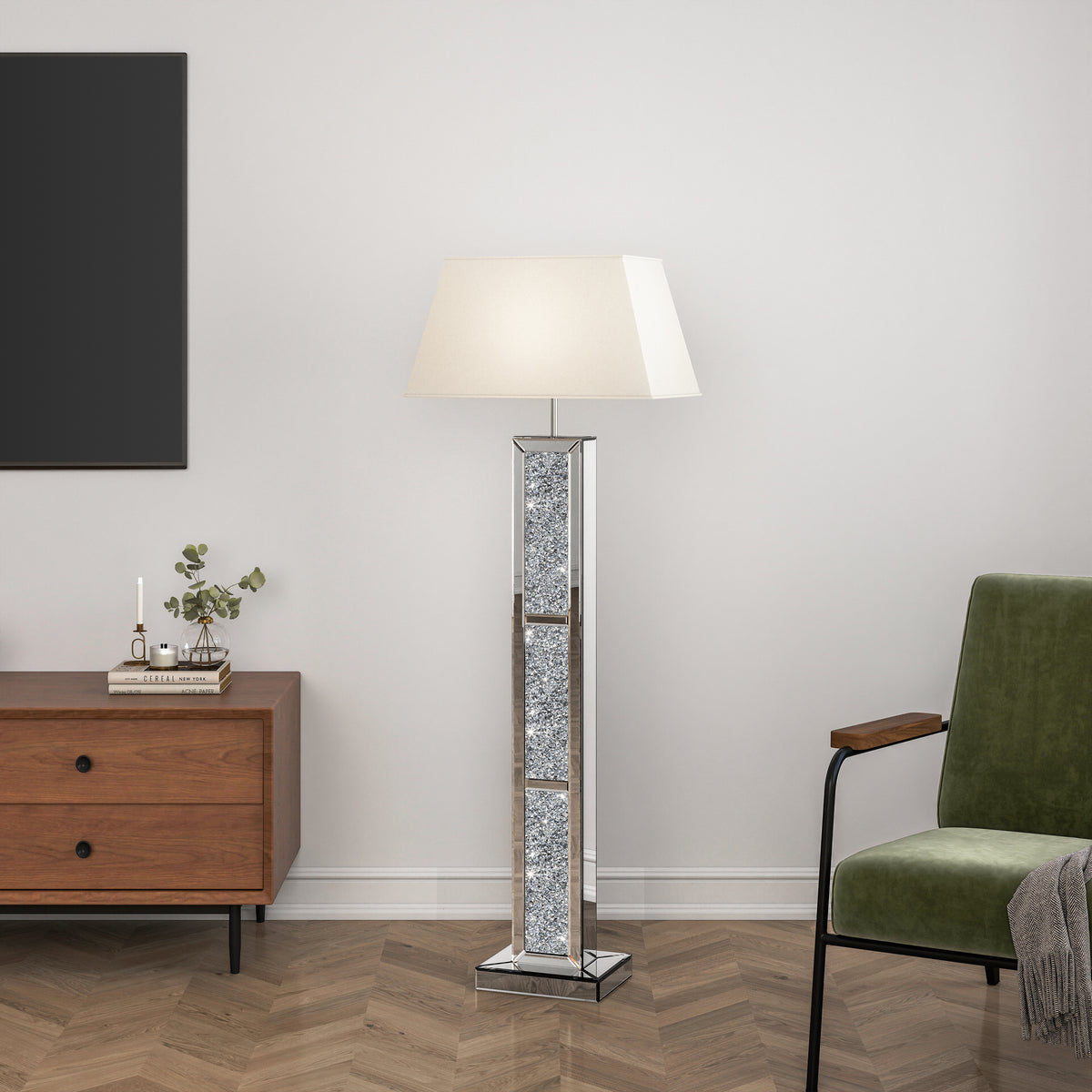 Mirrored Glass Floor Lamp Crushed Diamond Home Decor