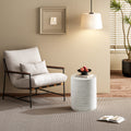 White Outdoor Ceramic Accent Table, Unique Garden Stool for Patio or Balcony