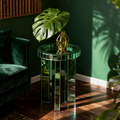 Green Mirrored End Table,  Round Glass Side Table with Three Legs