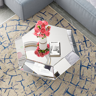 31" Coffee Table Mirrored Glass Finished with Crushed Diamond