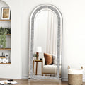 SHYFOY Glass Framed Arched-Top Floor Mirror with Crushed Diamond