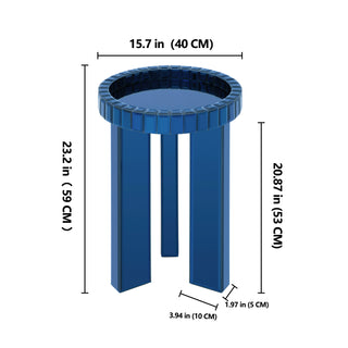 Blue Mirrored End Table, 23" H Round Glass Side Table with Three Legs
