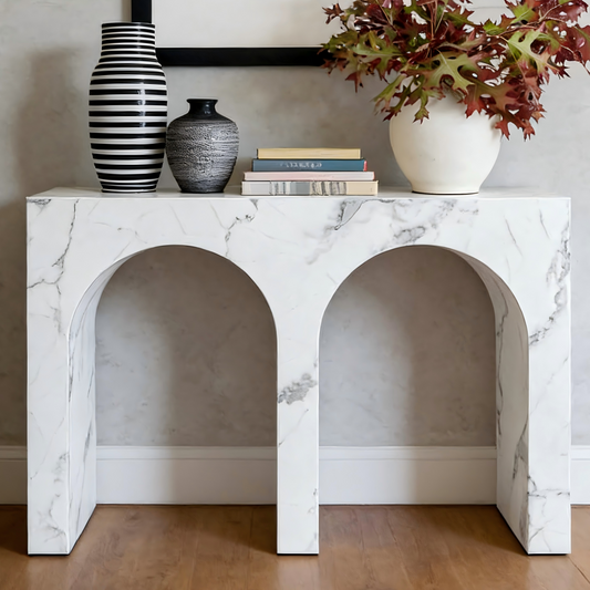Modern Hallway Console Table in Faux Marble Finish
