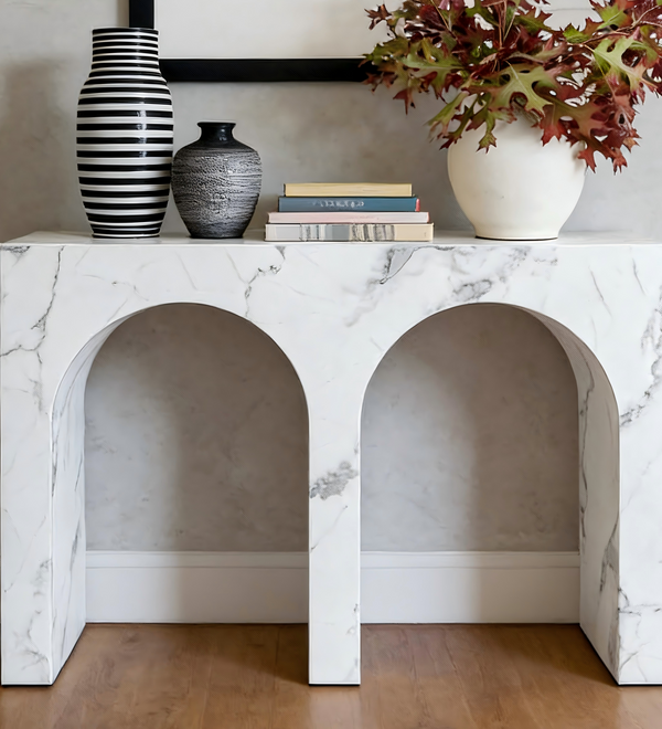 Modern Hallway Console Table in Faux Marble Finish