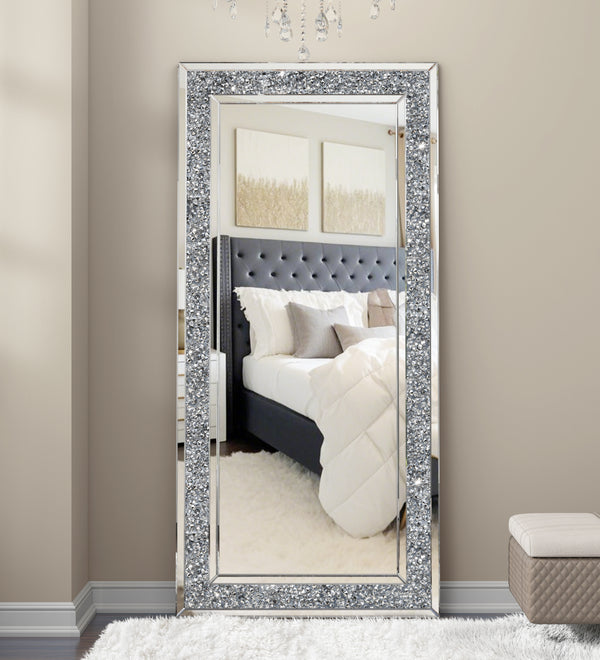 Floor Mirror, Glass Full Length Mirror with Crushed Diamond Frame