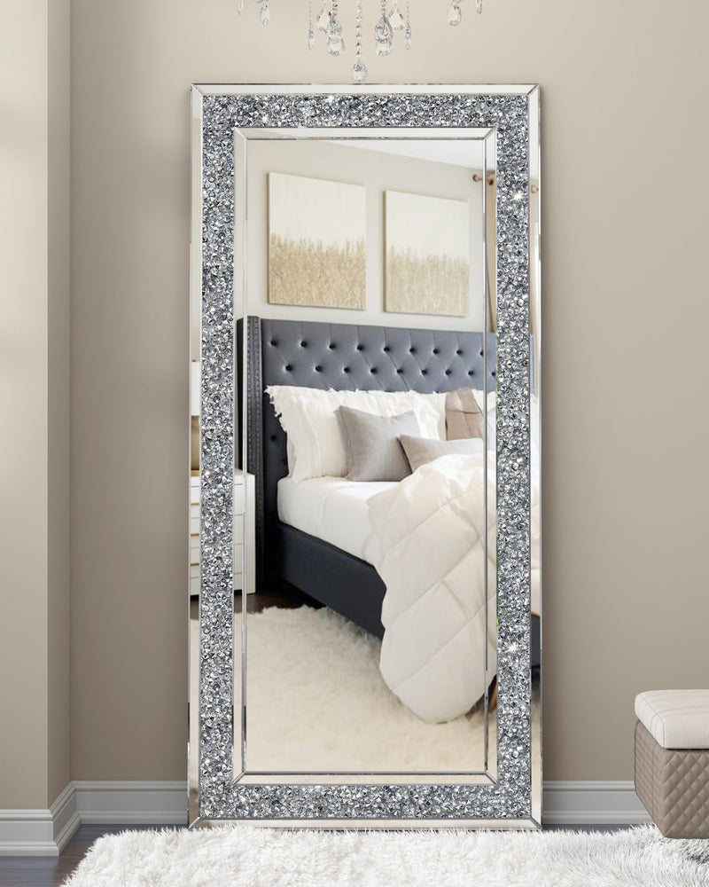 Floor Mirror, Glass Full Length Mirror with Crushed Diamond Frame