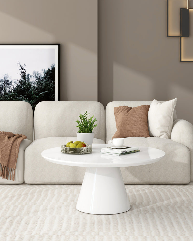 White Modern Round Coffee Table with Cone