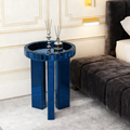 Blue Mirrored End Table,  Round Glass Side Table with Three Legs