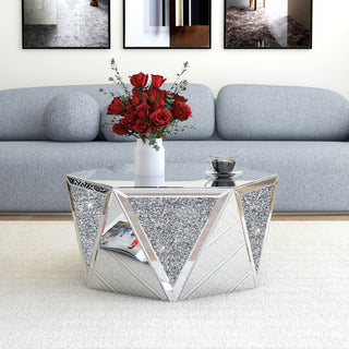 Luxury Mirrored Crystal Coffee Table with Geometric Glass Design
