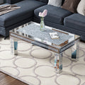 Mirrored Coffee Table with Crushed Diamond Inlay, Luxury Rectangular Glass Center Table
