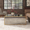Mirrored Coffee Table, Rectangular Glass Dinning Table with Brushed Gold Frame