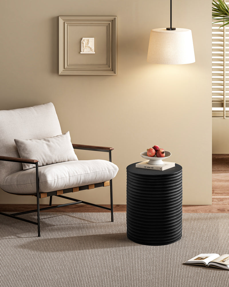 Black Modern Cylinder Side Table Minimalist Outdoor End Table
