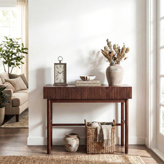 Brown Solid Wood Console Table with 2-Drawer