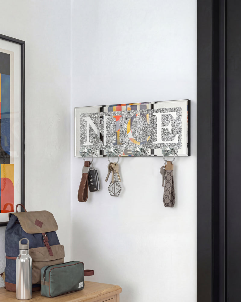 NICE  Mirrored Key Holder with Crystal Hooks