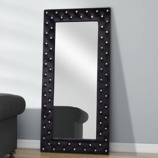 Oversized Full Length Mirror - Black Crystal Tufted