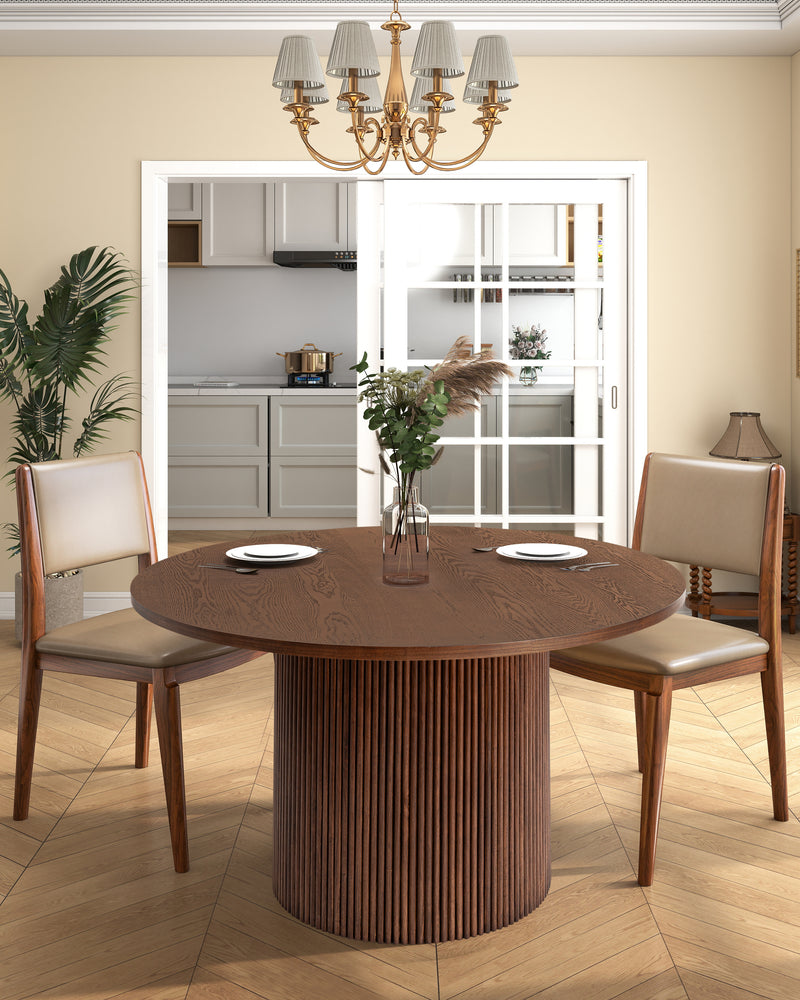 Walnut Brown Round Kitchen Table Solid Wood Dining Table