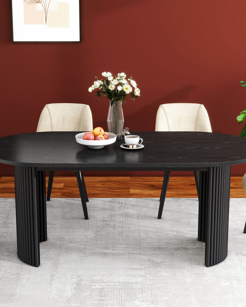Black Modern Solid Wood Oval Dining Table