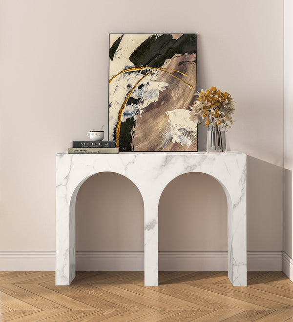 Modern Hallway Console Table in Faux Marble Finish