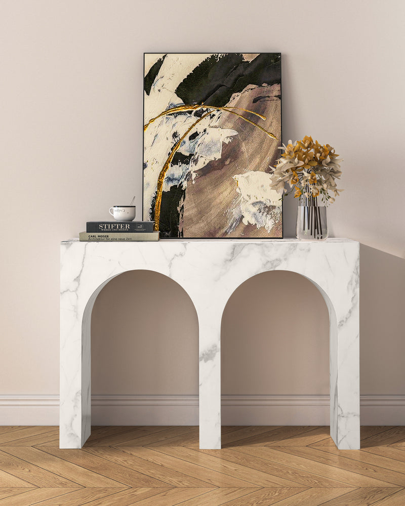 Modern Hallway Console Table in Faux Marble Finish