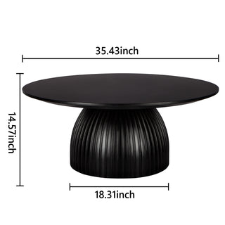 Classical Black Round Coffee Table Solid Wood Base