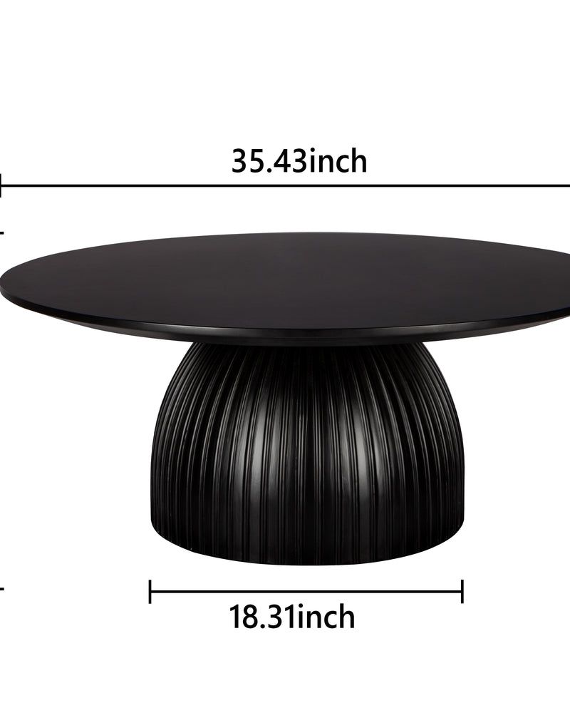 Classical Black Round Coffee Table Solid Wood Base