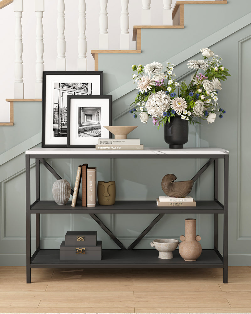 Modern Console Table with Marble-Inspired Top